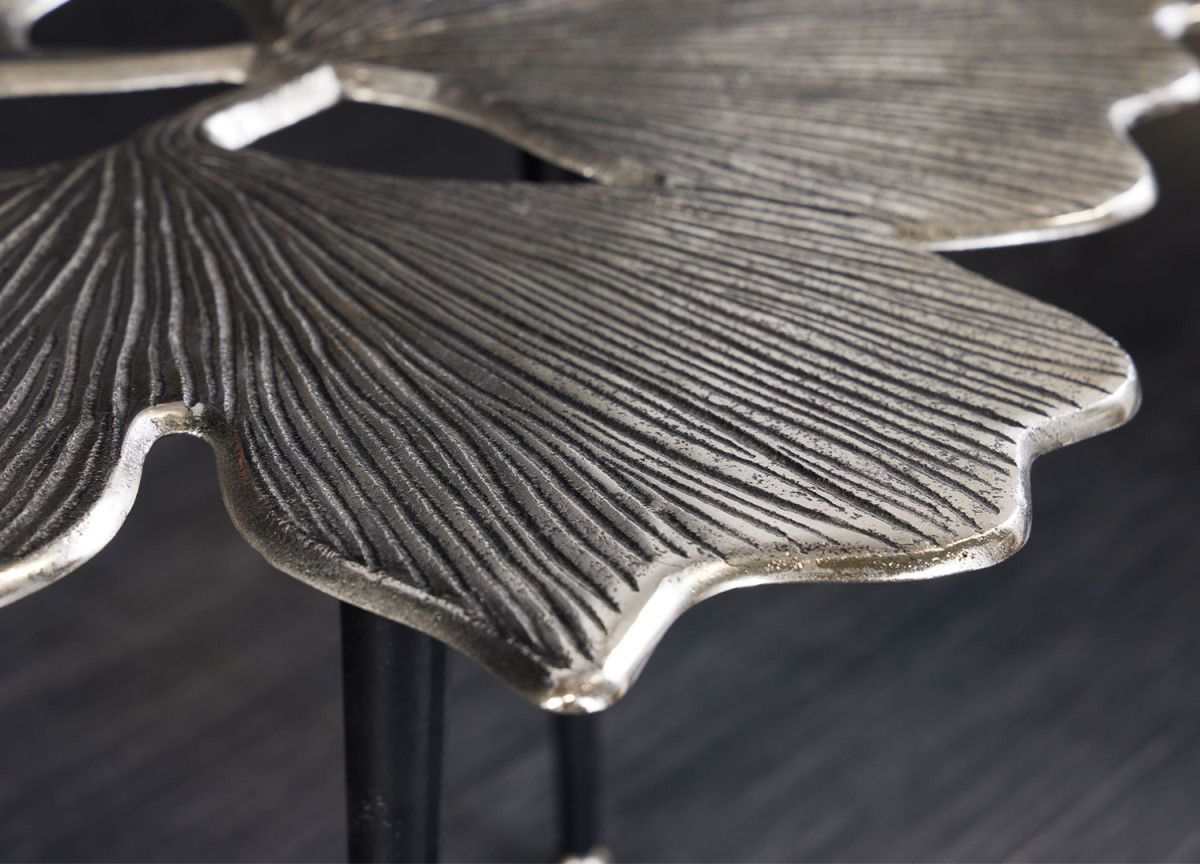 Table Basse Argentée Feuille Gingko Originale