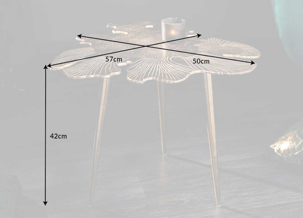 Table d'appoint dorée en forme de feuille
