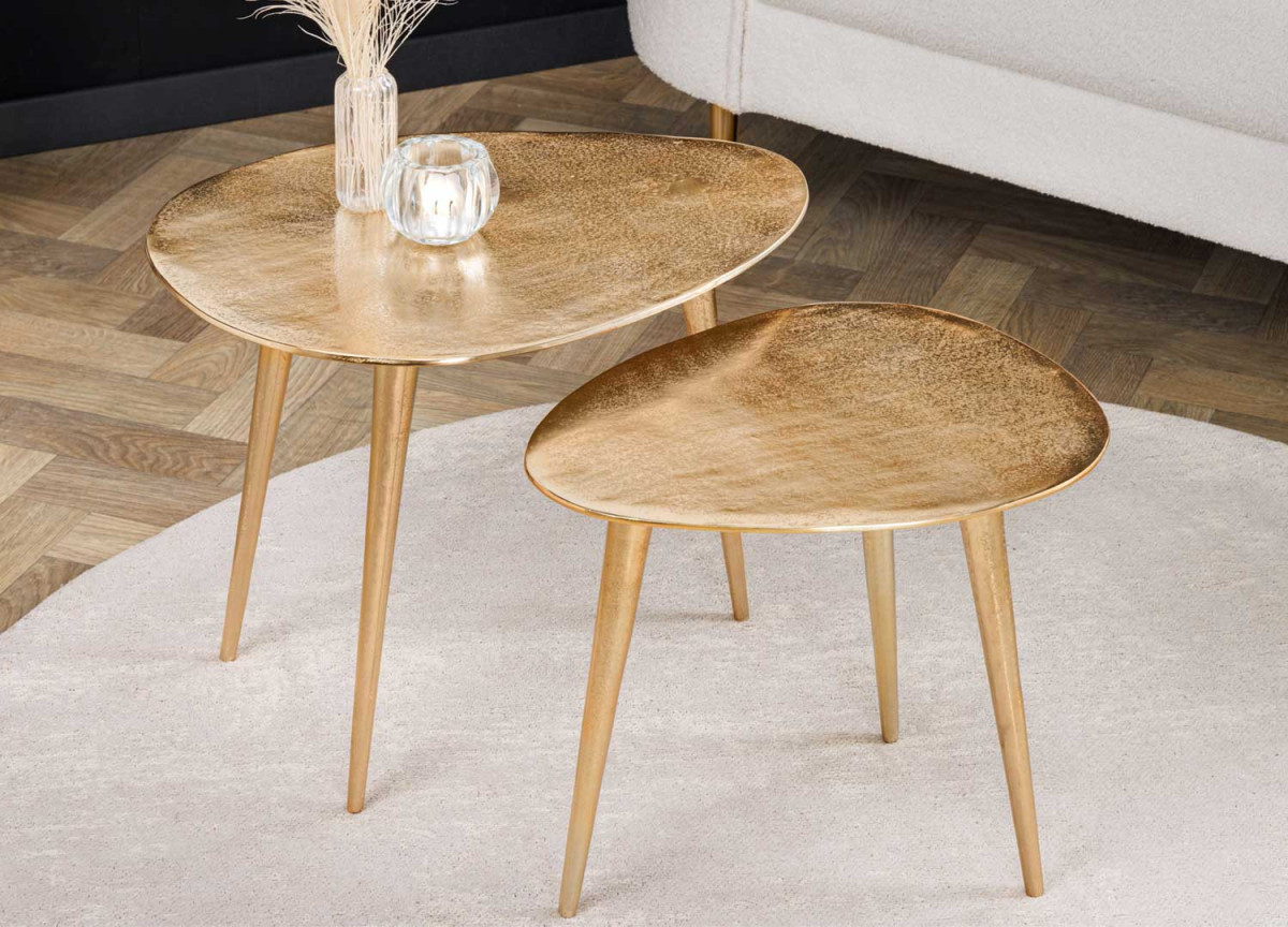 Table gigogne moderne en métal doré