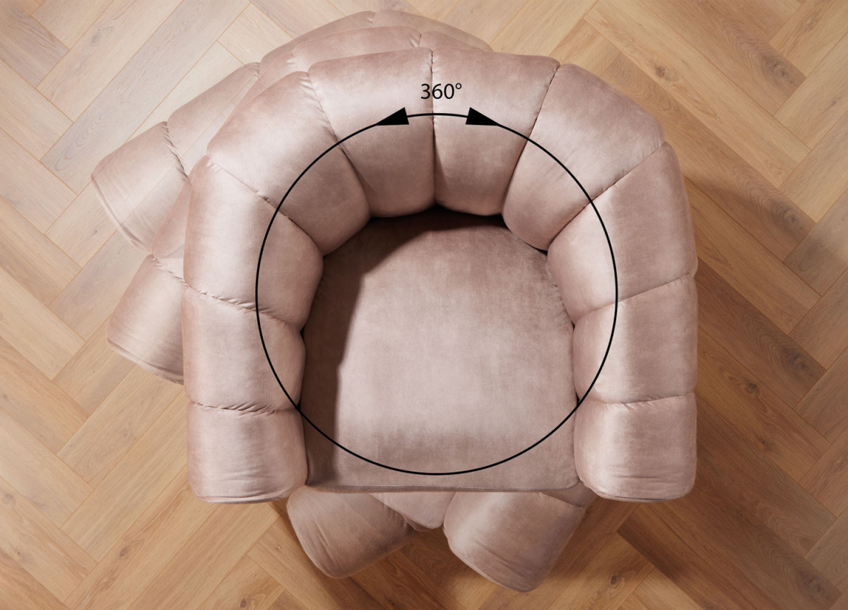 Fauteuil rotatif en velours champagne et grège moderne