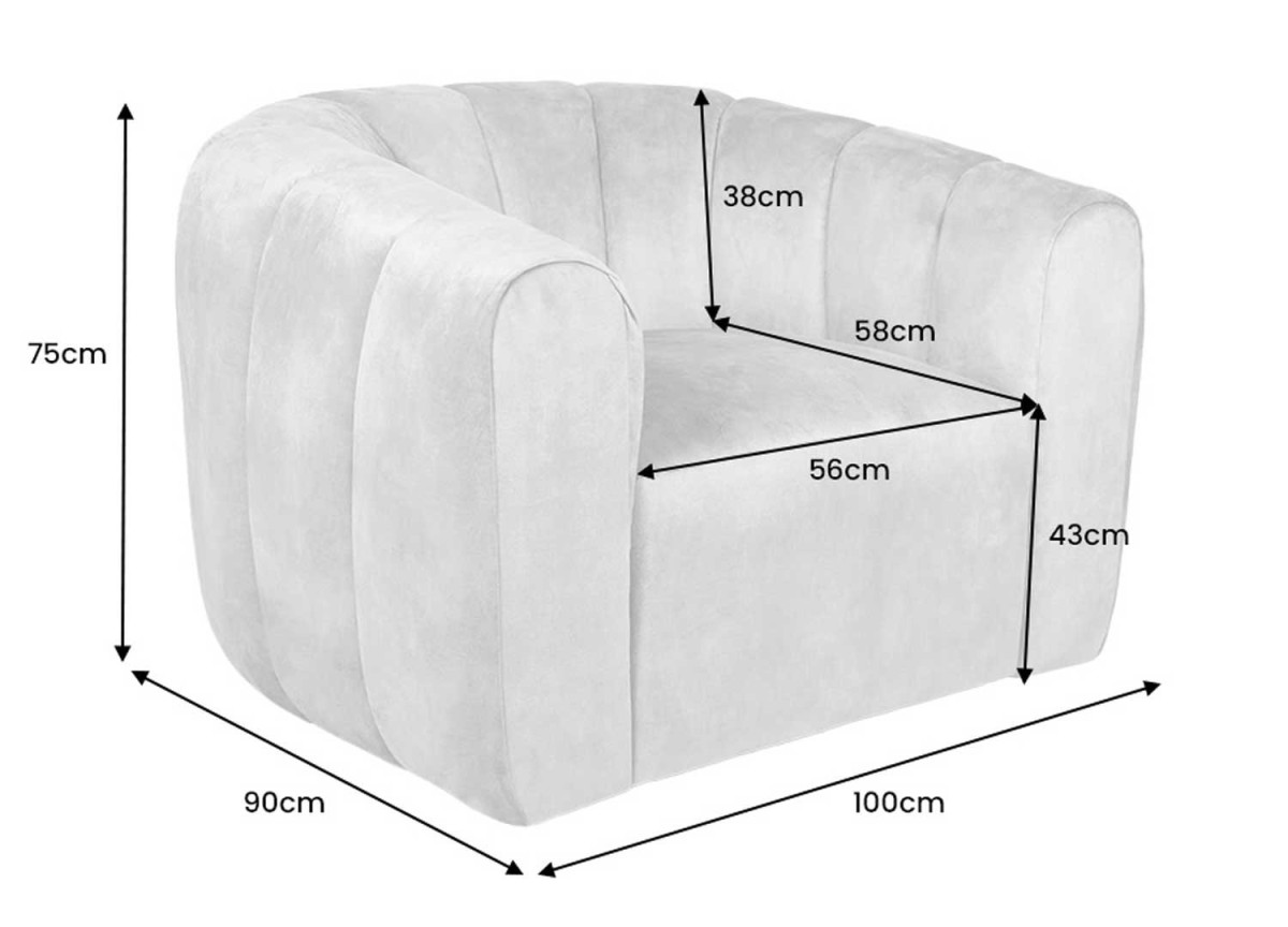 Fauteuil Moderne Confortable Velours Gris