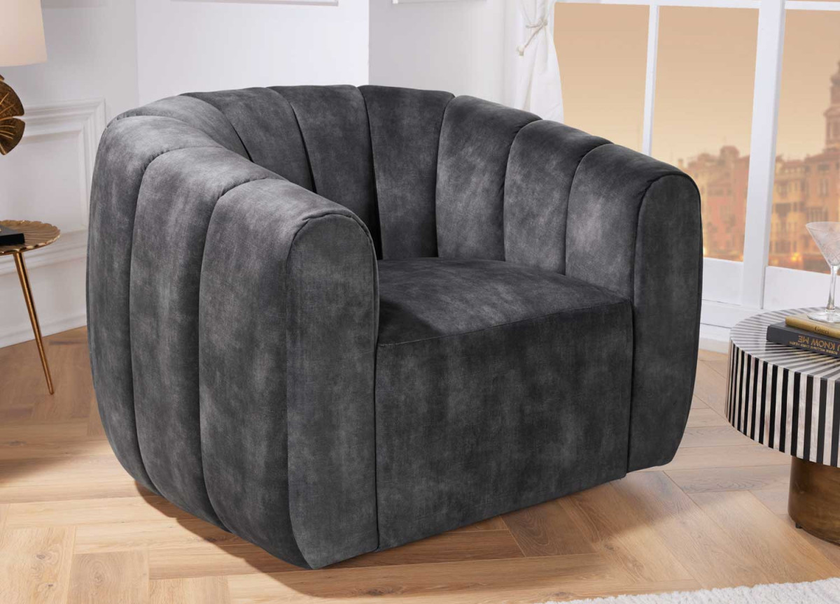 Fauteuil pivotant en velours gris