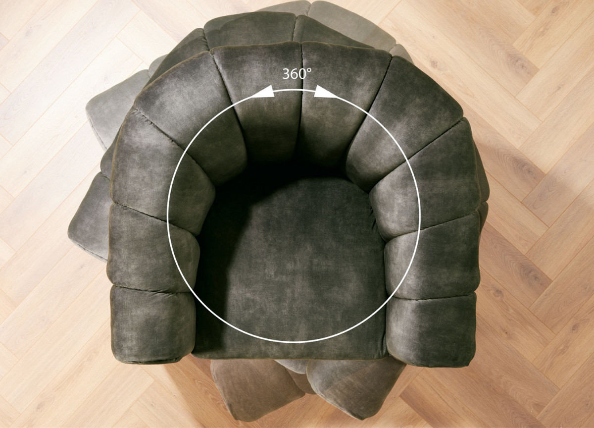 Fauteuil rotatif 360° en velours vert foncé