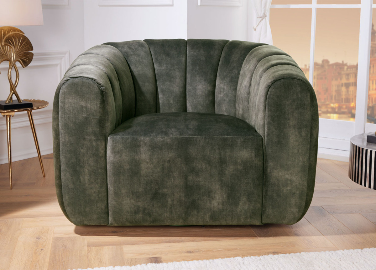 Fauteuil rotatif 360° en velours vert foncé