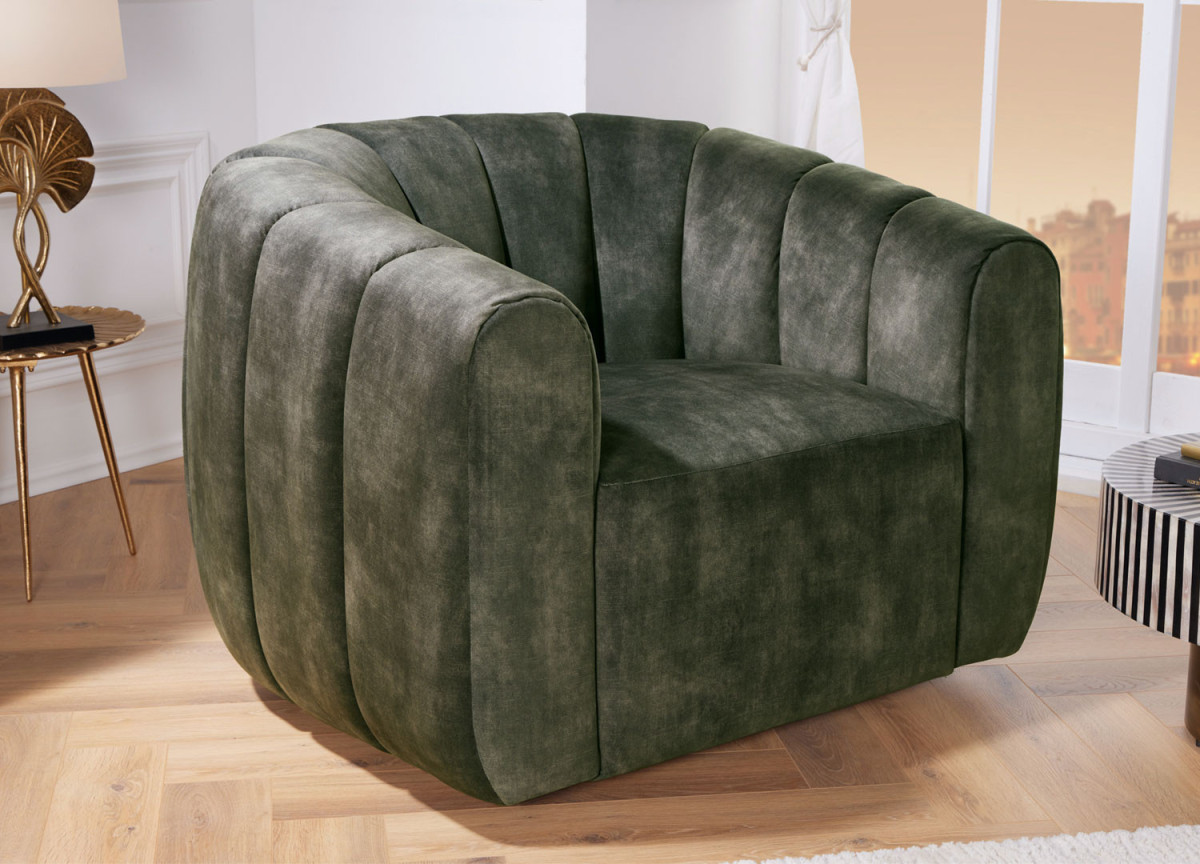 Fauteuil rotatif 360° en velours vert foncé