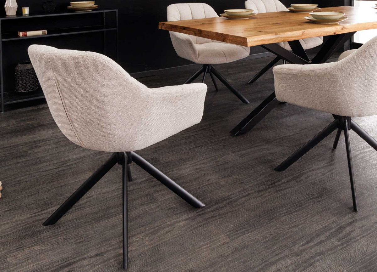 Chaises rotatives beige et métal noir