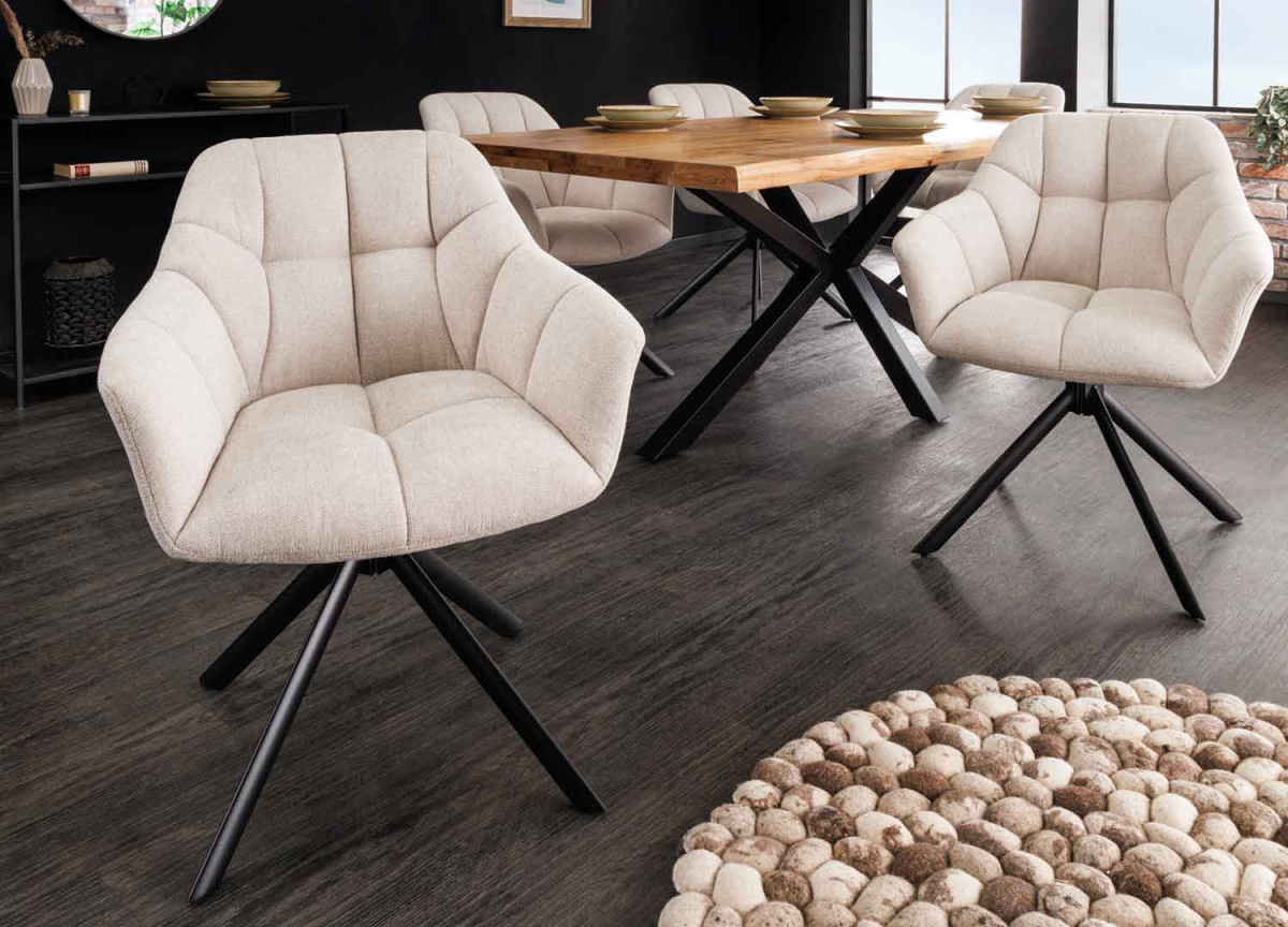 Chaises rotatives beige et métal noir