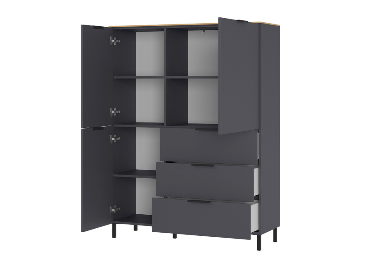 Buffet haut graphite et chêne navarra avec 9 espaces de rangement