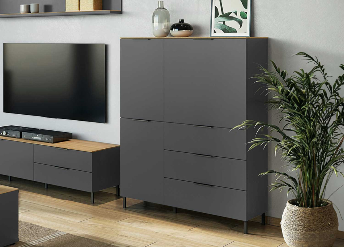 Buffet haut moderne graphite et chêne navarra