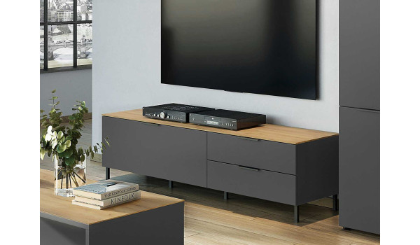 Banc TV graphite et couleur bois