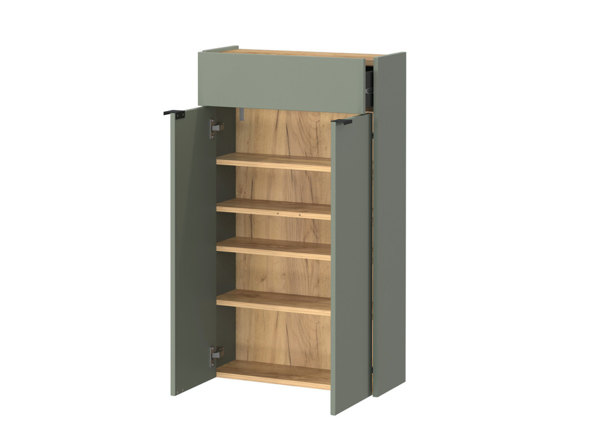 Petit meuble de rangement mural vert sauge et bois