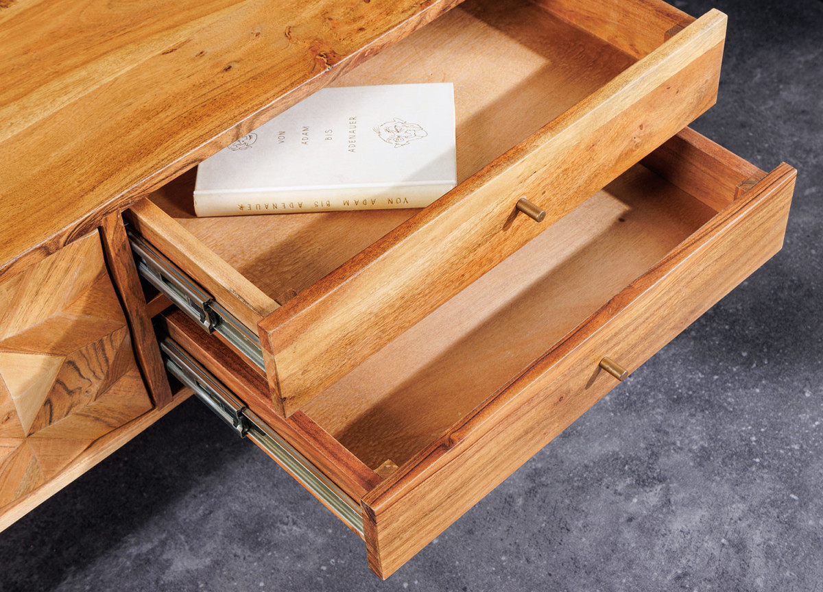 Meuble TV 145 cm acacia et métal doré