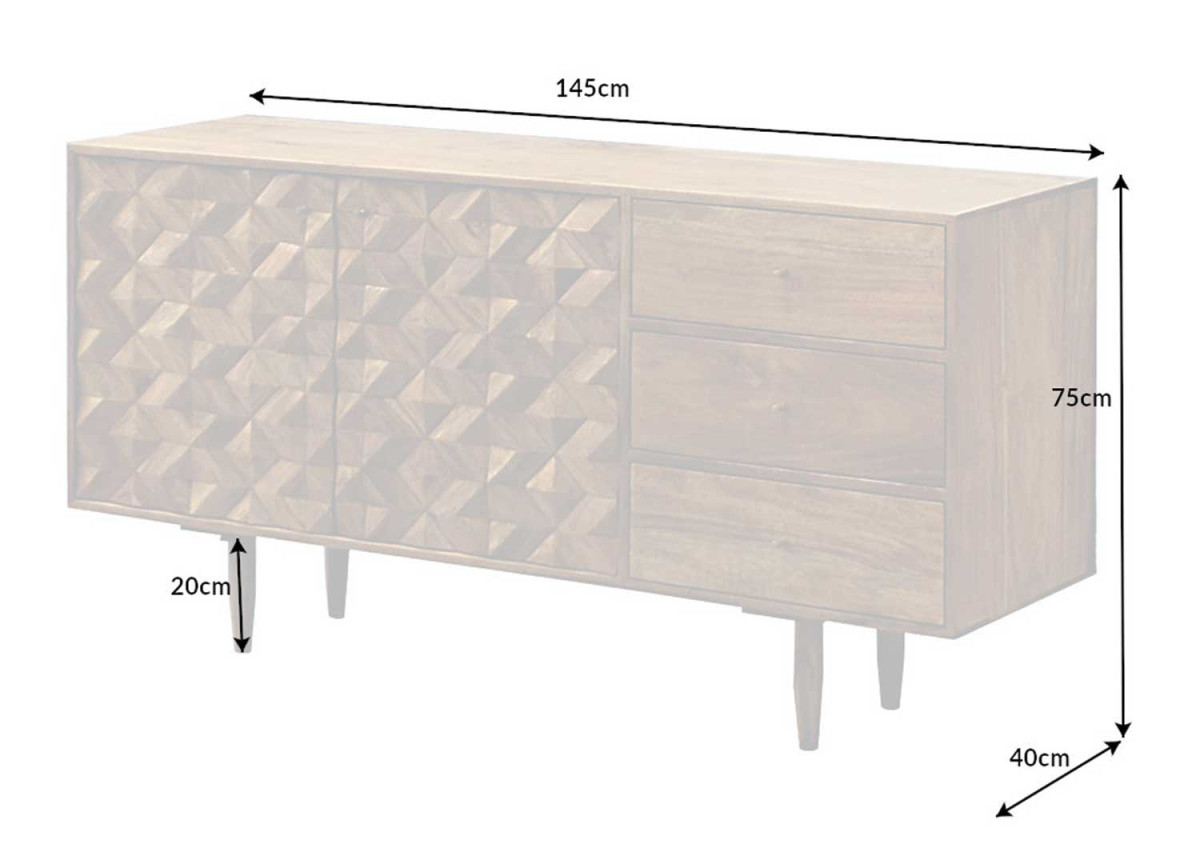 Buffet rétro bois massif 145 cm