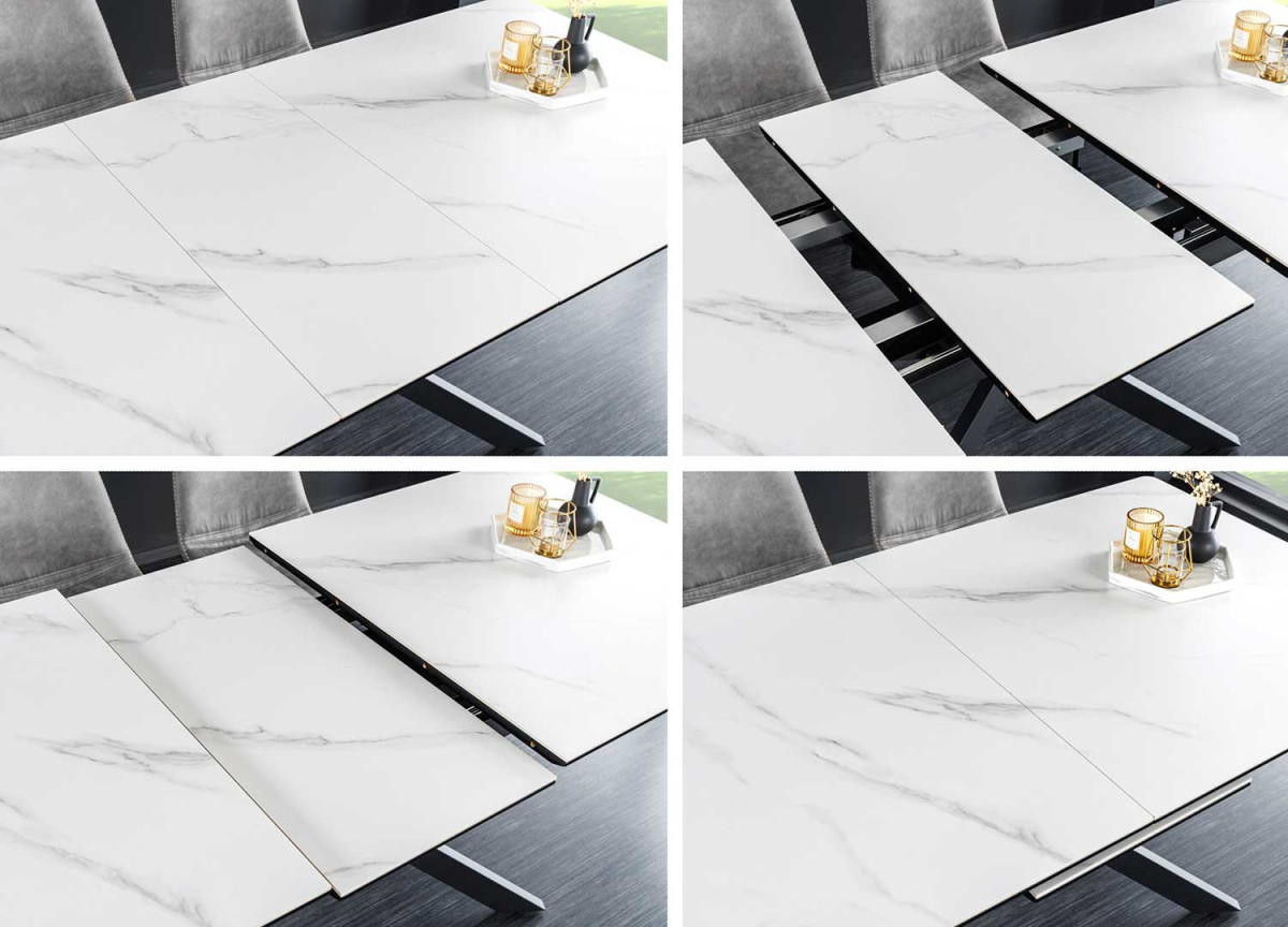 Table à manger extensible couleur marbre blanc