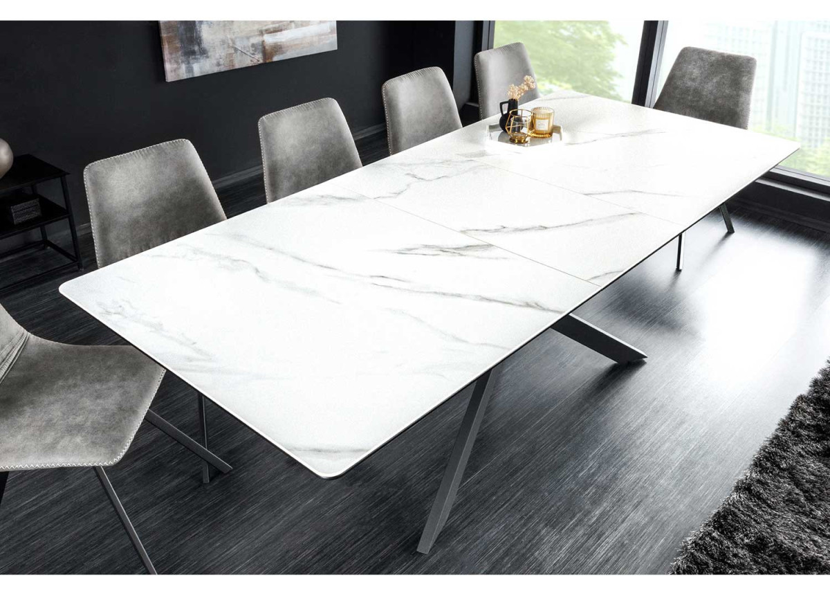Table à manger extensible couleur marbre blanc