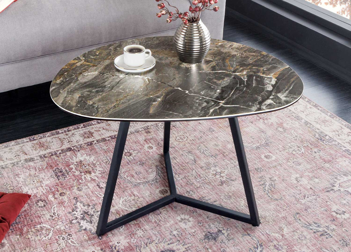 Table basse en céramique marbre taupe 70 cm