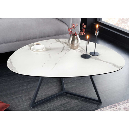 Table basse galet en céramique blanc et gris 90 cm