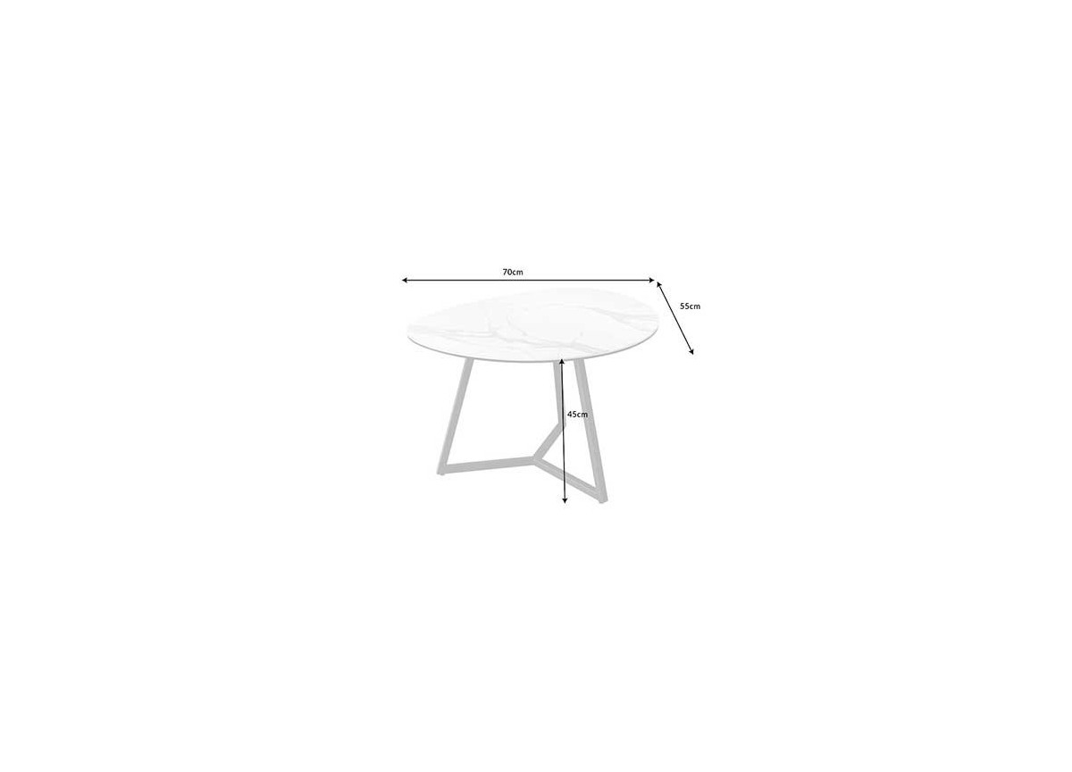 Table Basse Galet en Céramique effet Marbre Blanc