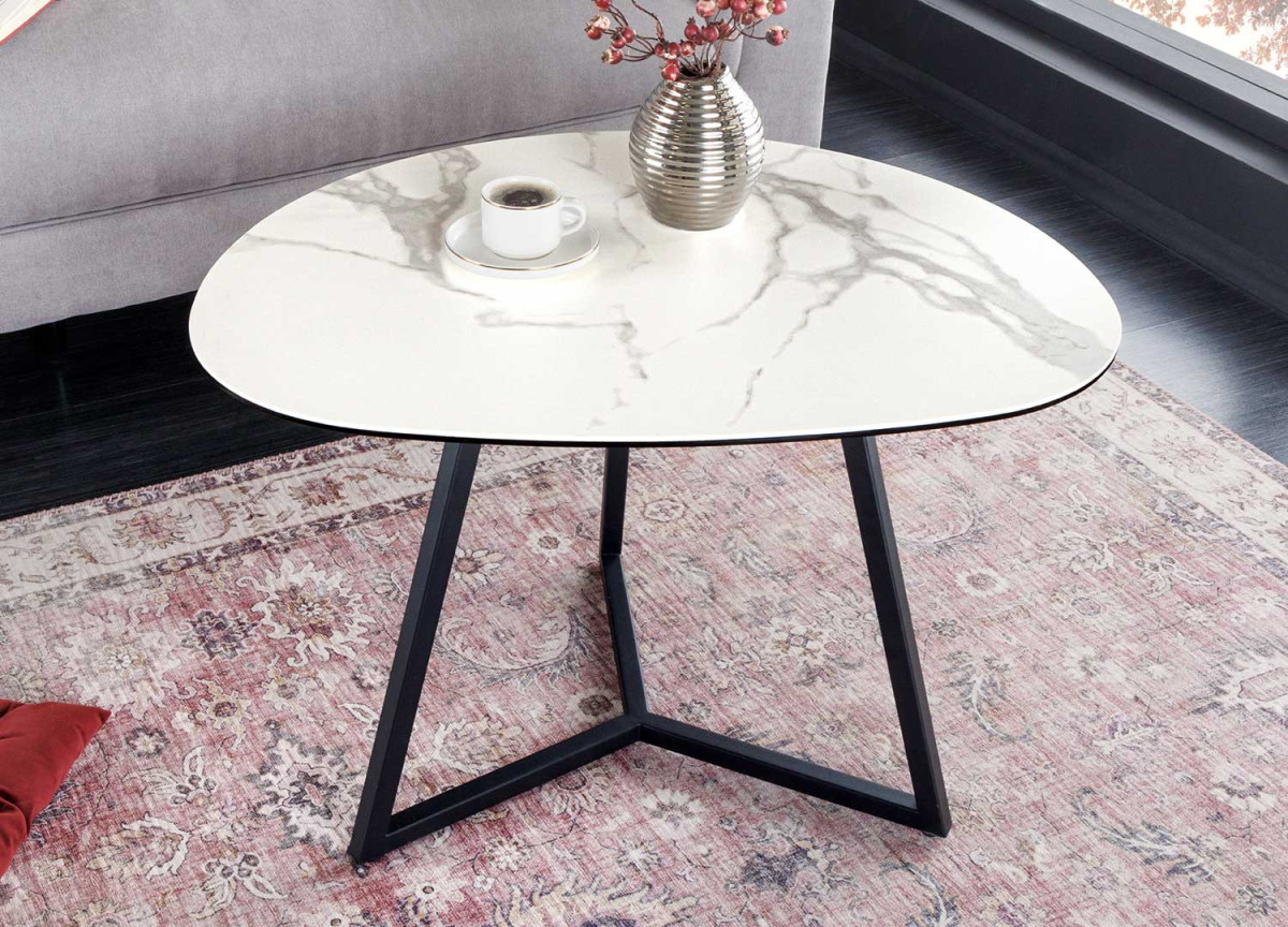 Table basse galet blanche et grise en céramique 70 cm