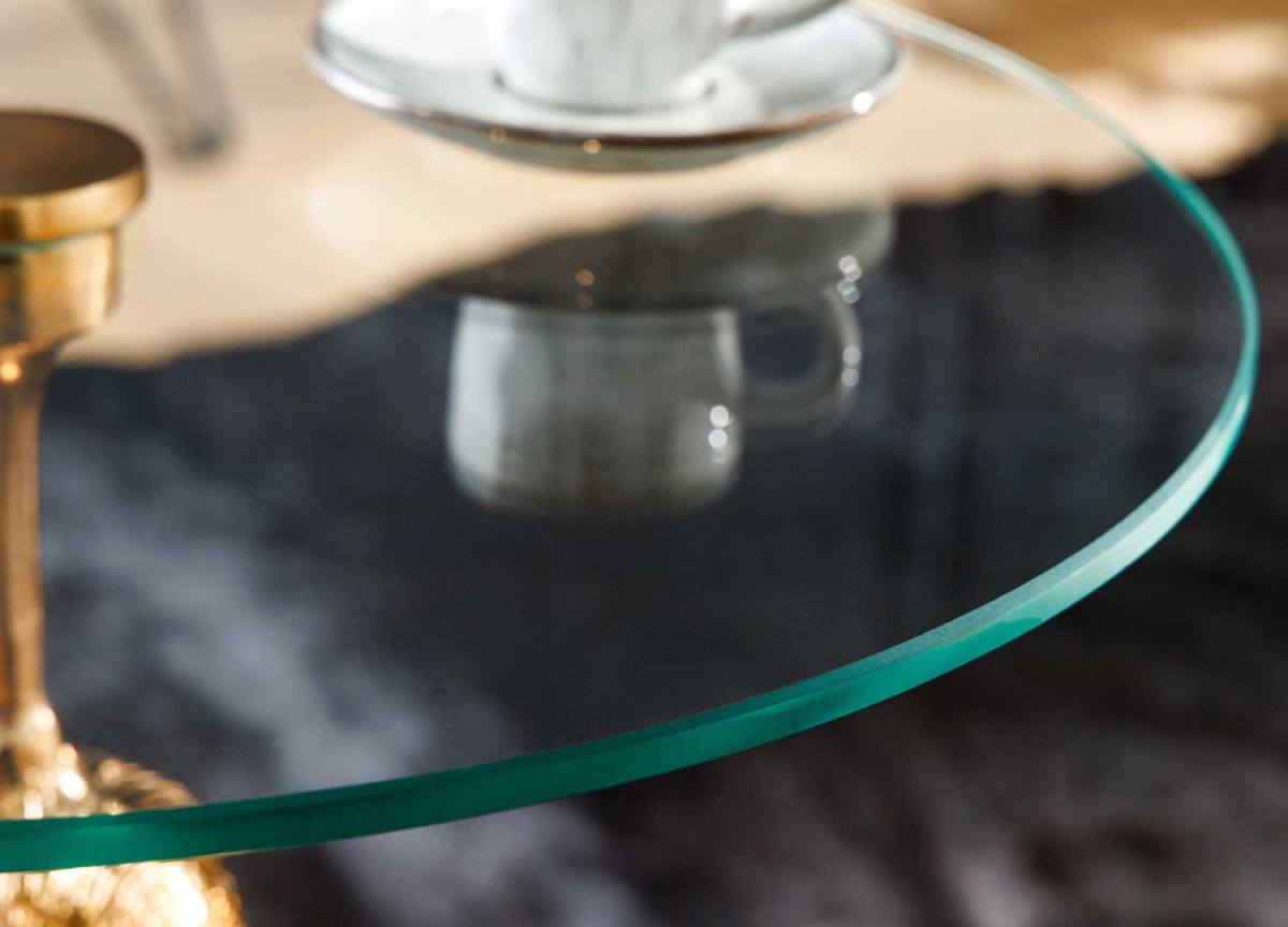 Guéridon en Verre rond, Piétement Art Nouveau