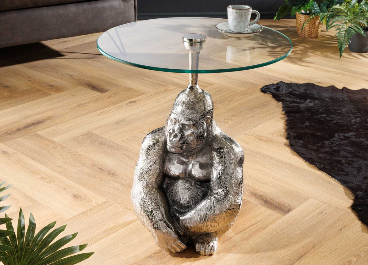Bout de canapé moderne déco Gorille argenté