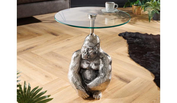 Table d'appoint moderne déco Gorille argenté