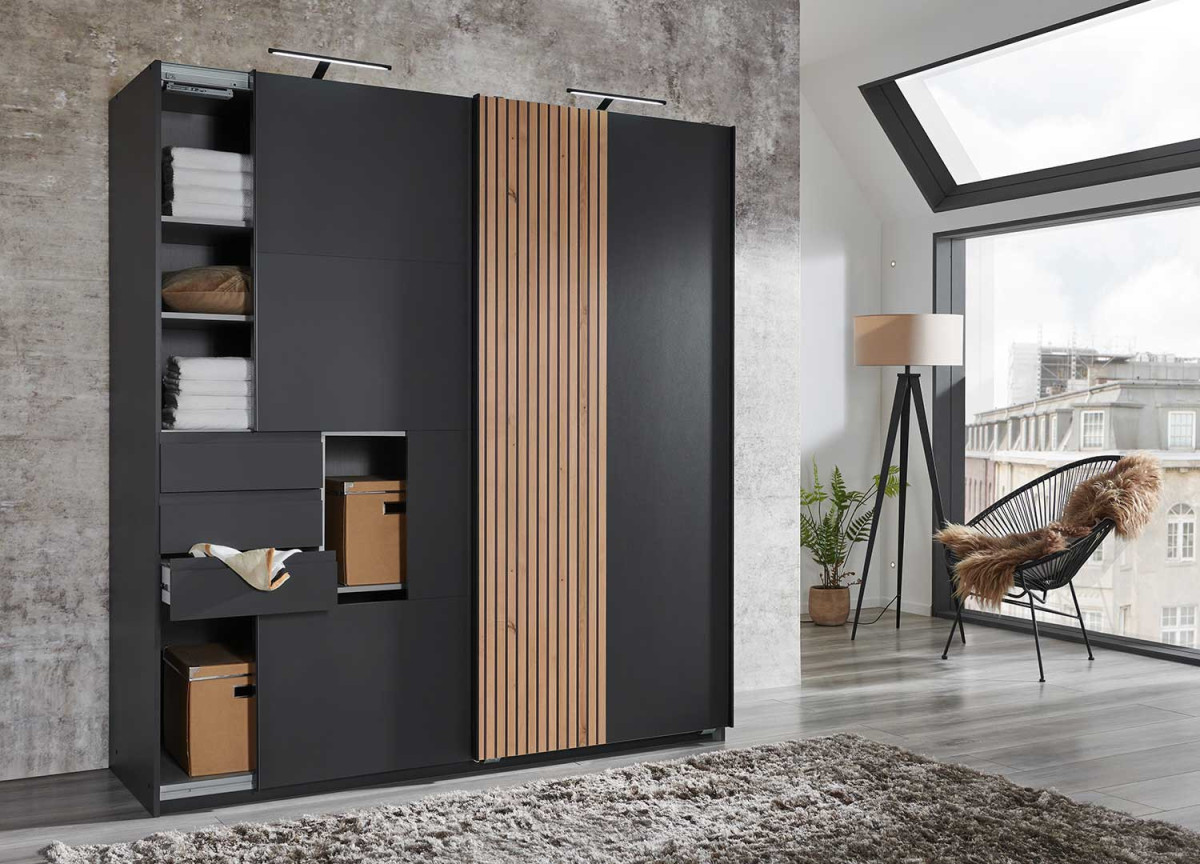 Armoire en bois moderne et gris graphite