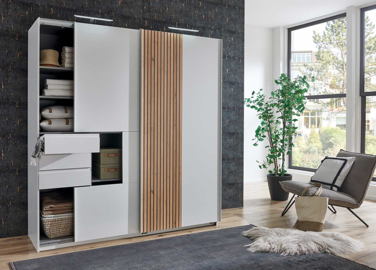 Armoire moderne bois et blanche