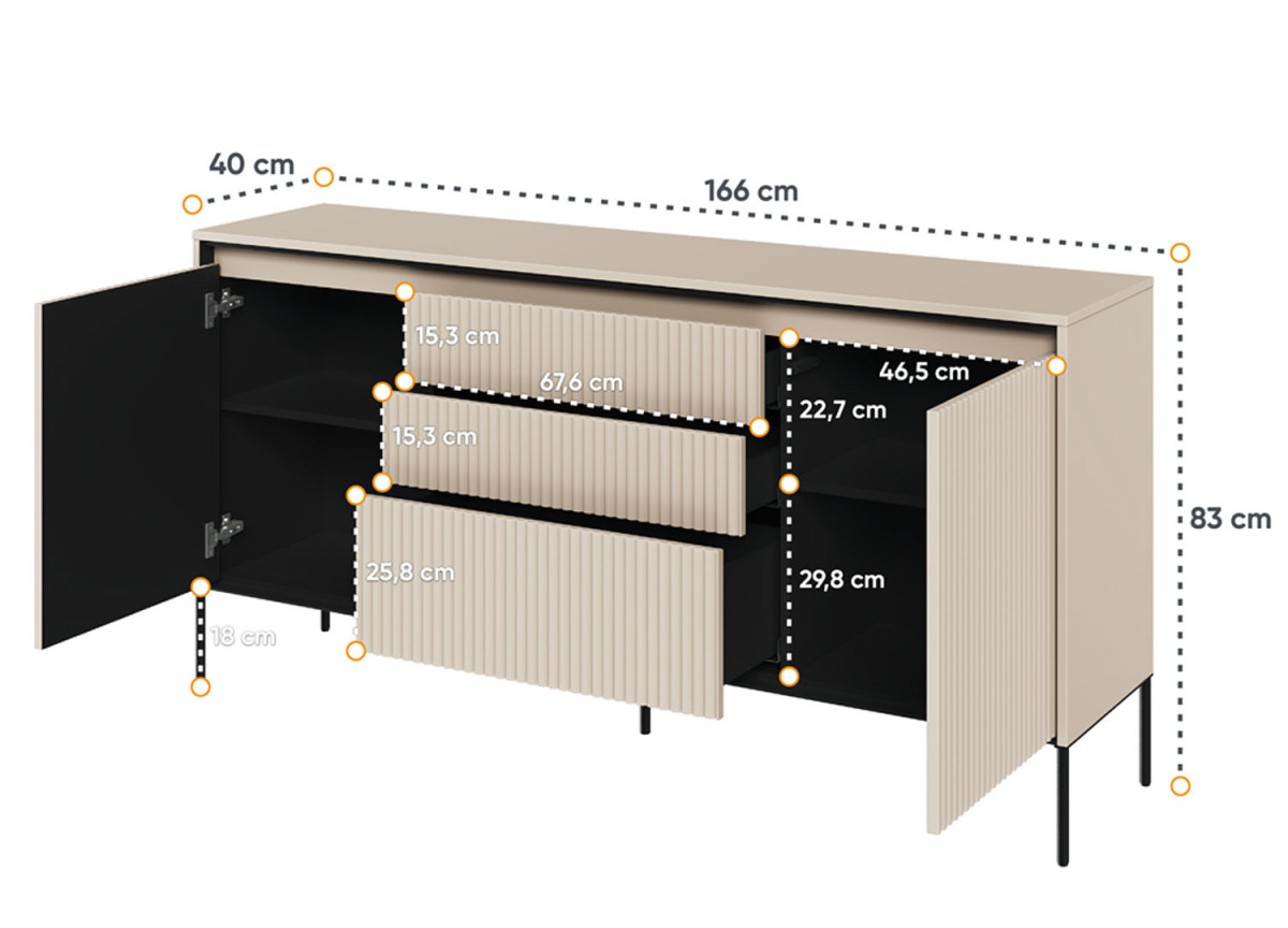 Buffet strié avec led couleur sable