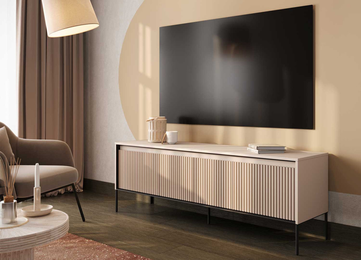 Meuble TV beige sable avec bande led