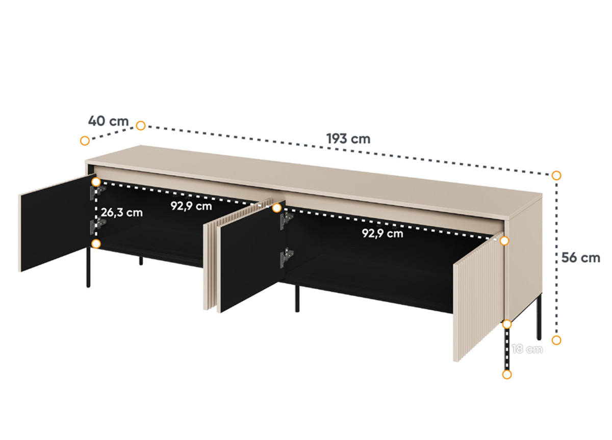 Meuble TV 193 cm coloris beige sable