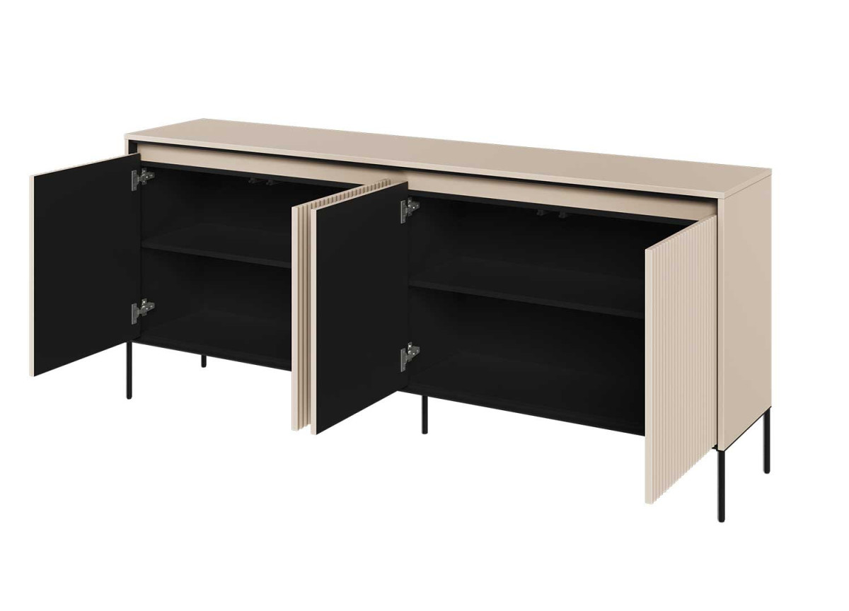 Grand buffet 4 portes striées couleur beige sable avec 4 compartiments