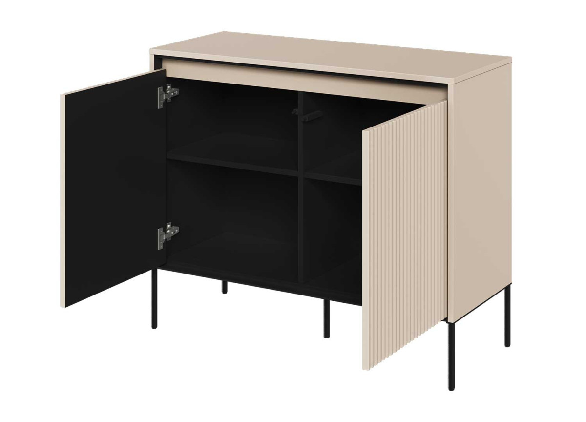Commode 2 portes façades rainurées beige sable