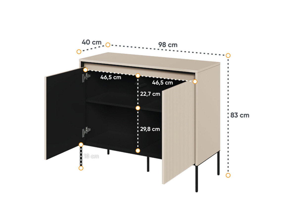 Commode 2 portes façades rainurées beige sable