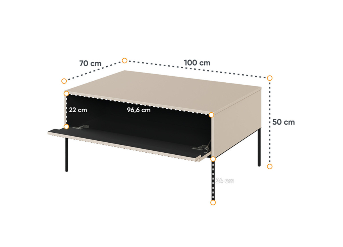 Table basse moderne avec tiroir beige et métal noir