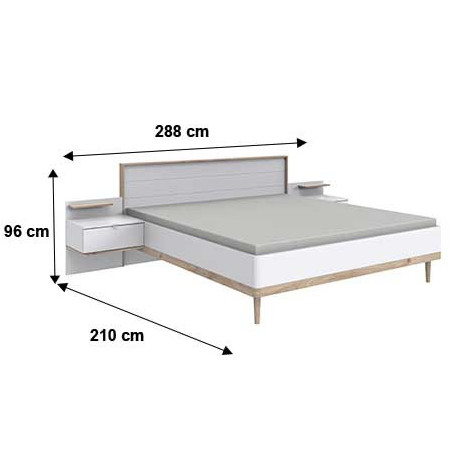 Lit 180x200 blanc et chêne avec chevets suspendus