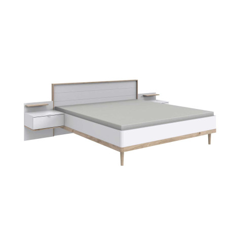 Lit 180x200 blanc et chêne avec chevets suspendus