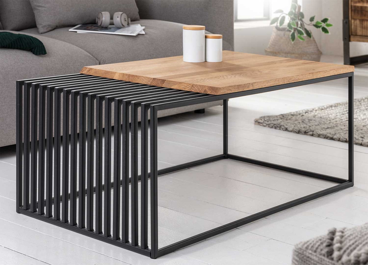 Table basse rectangulaire design chêne et métal noir