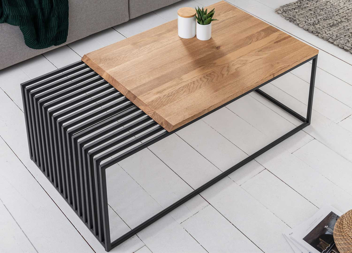 Table basse en bois et métal noir moderne
