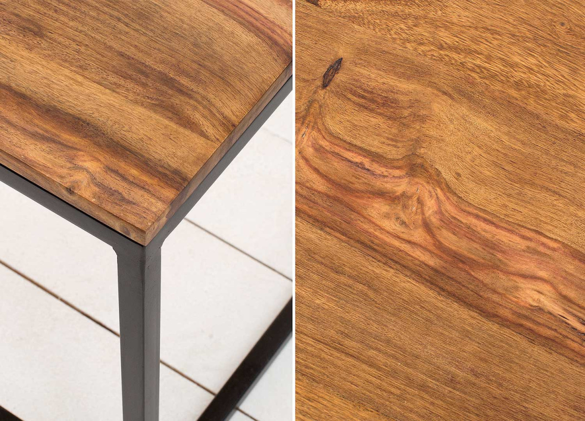 Table Basse en Métal Noir et Plateau en Shesham 100x60 cm