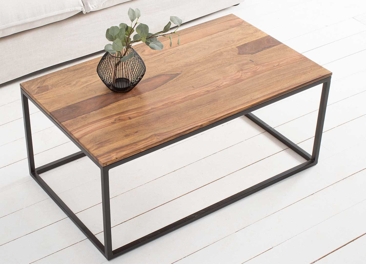 Table basse rectangulaire en bois massif et métal