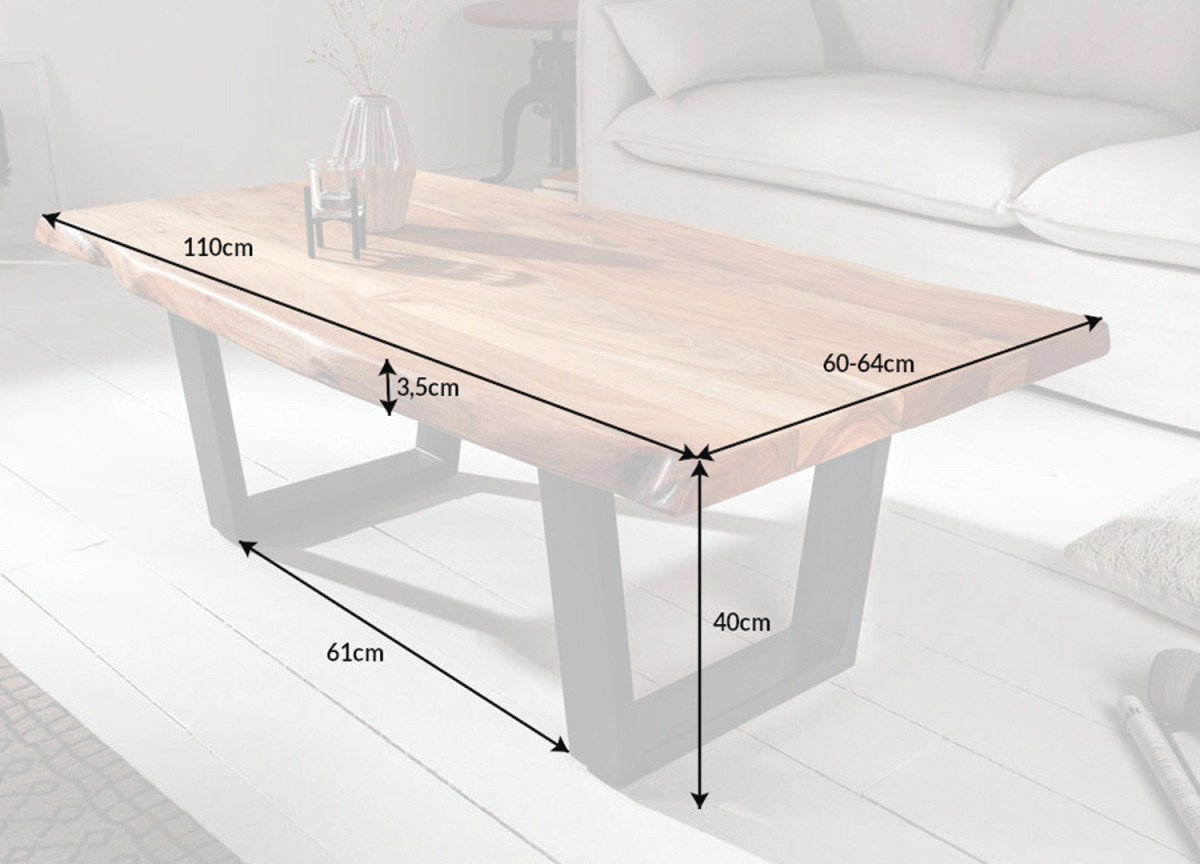 Table basse plateau acacia et pieds en métal
