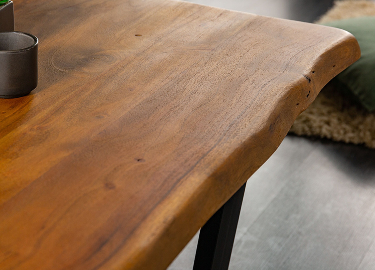 Table Basse 100x60 en Acacia et Pieds Noir