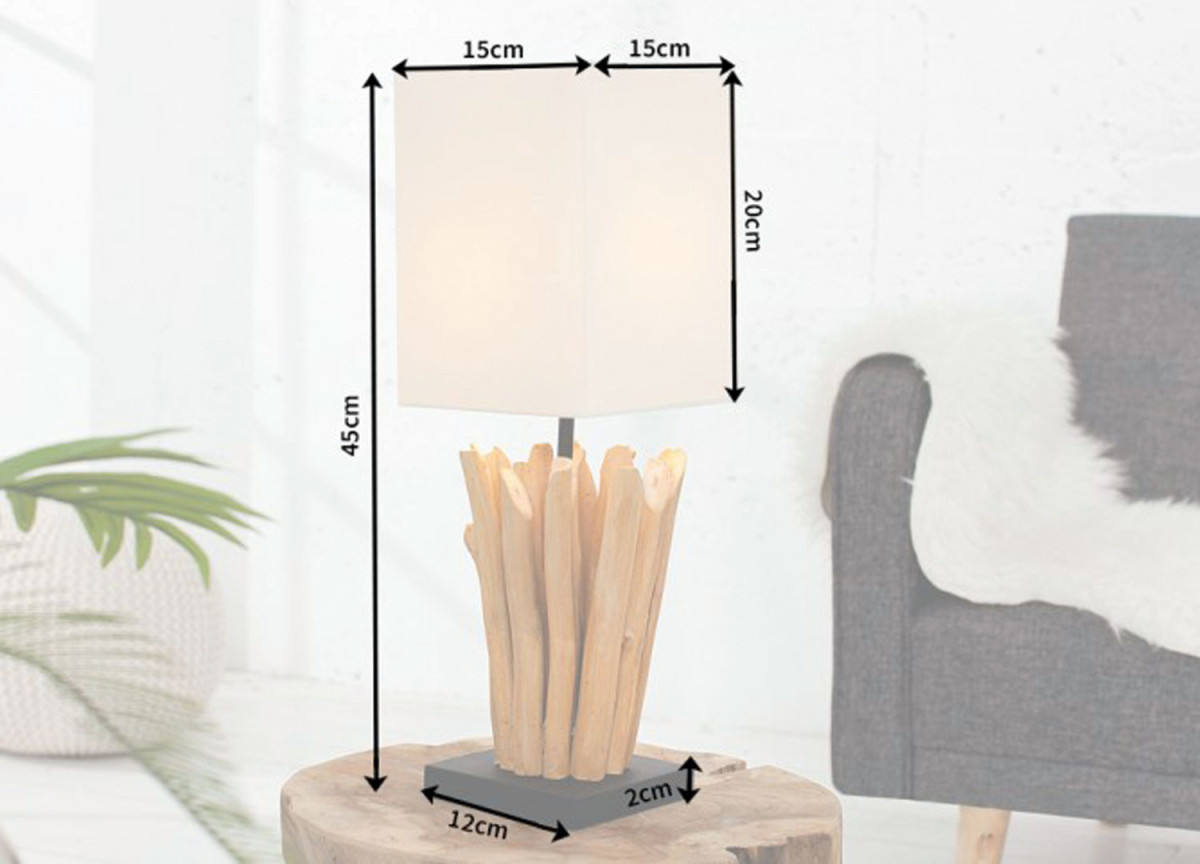 2 Lampes de table en bois flotté et lin beige