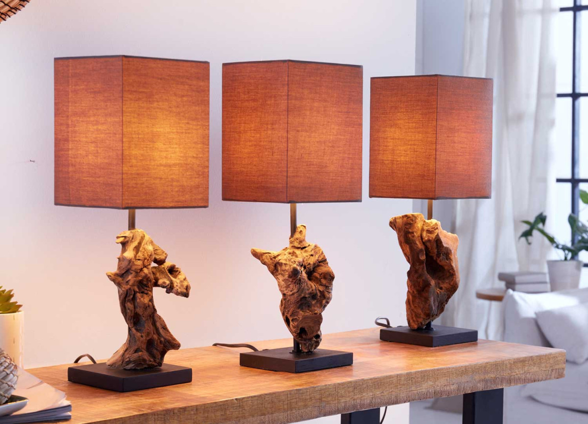 Lot de 2 lampes de table en bois flotté