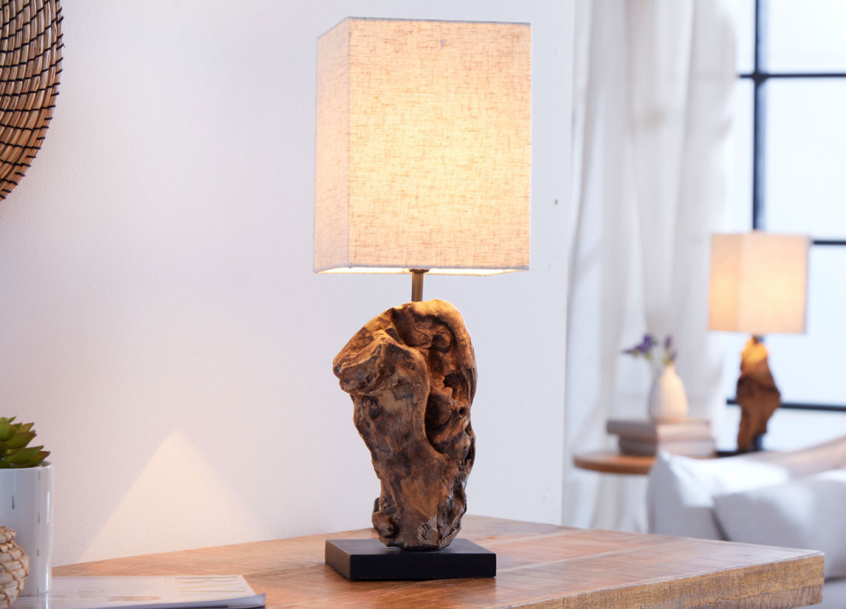 Lampes à poser lin beige et bois flotté