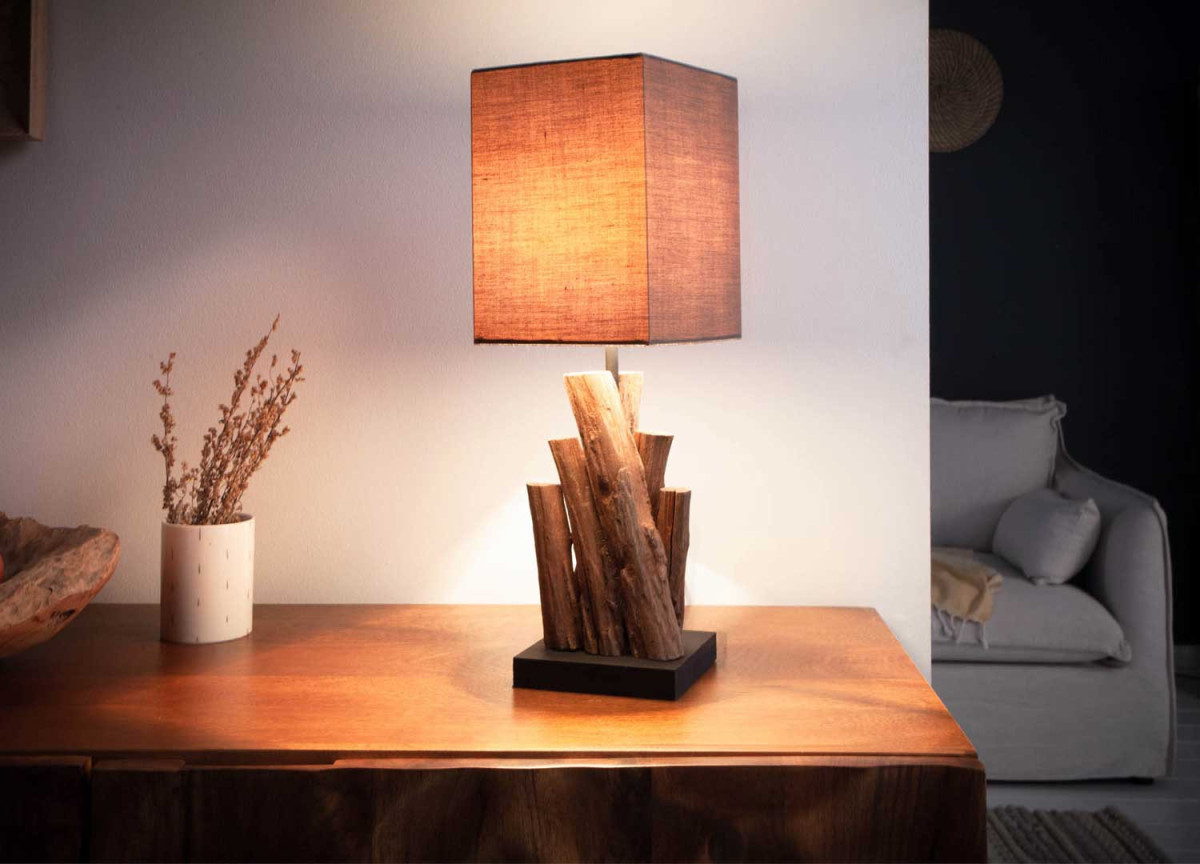 2 Lampes décoratives en bois et lin
