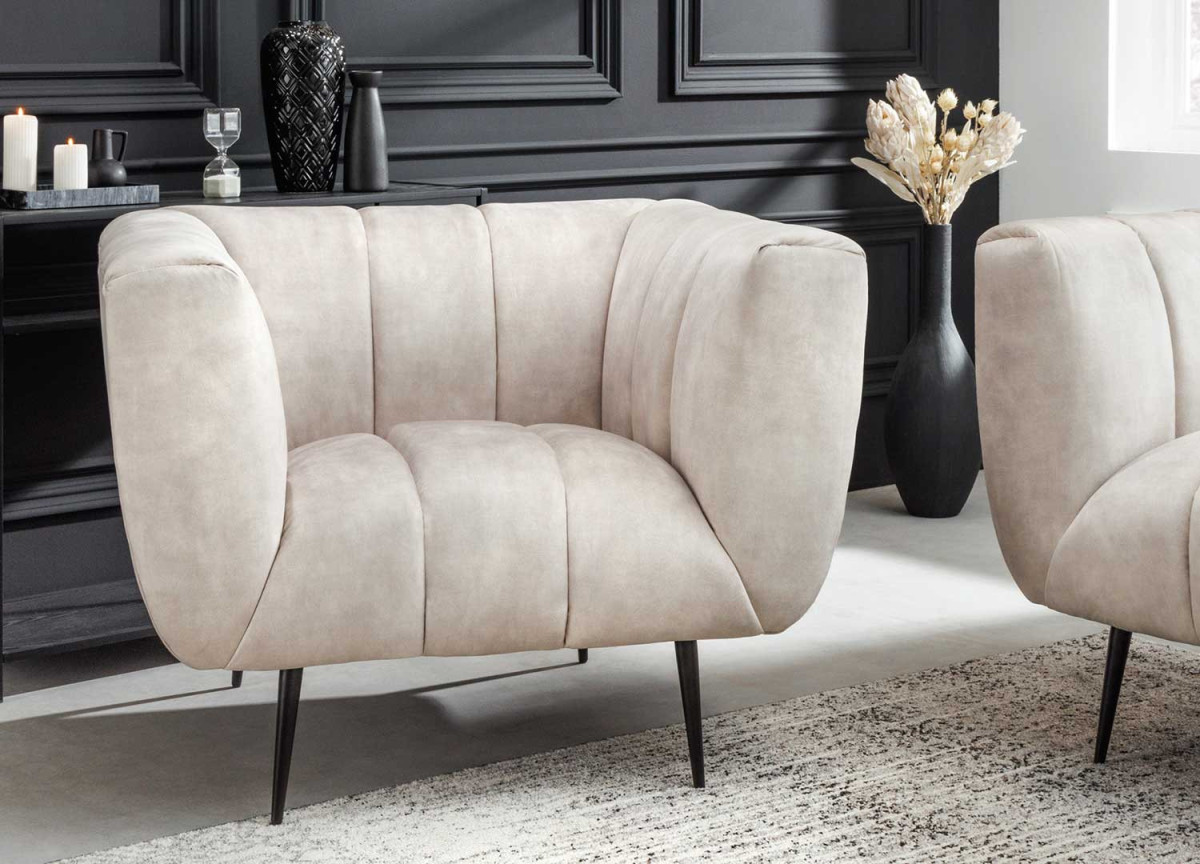 Fauteuil de salon en velours champagne