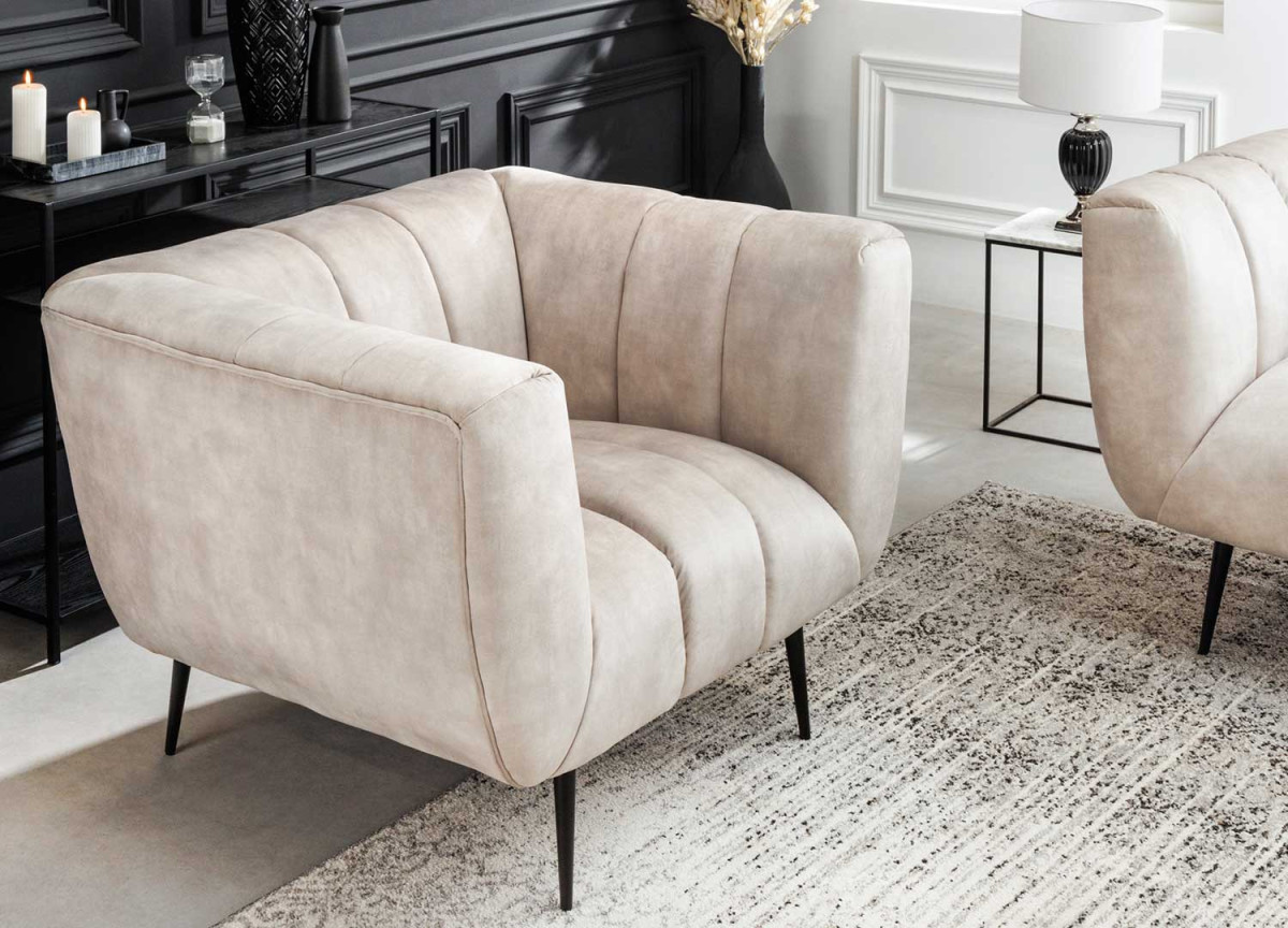 Fauteuil de salon en velours champagne