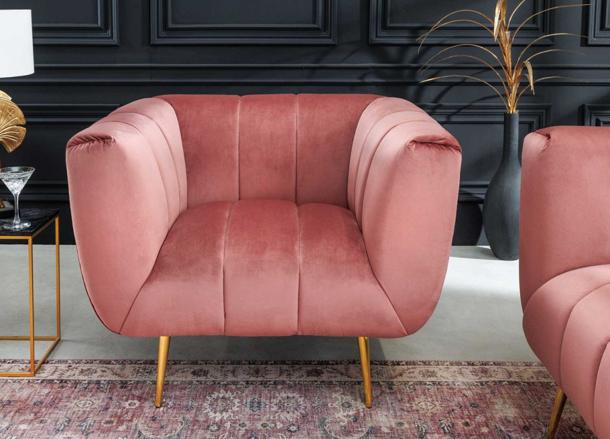 Fauteuil de salon en velours rose